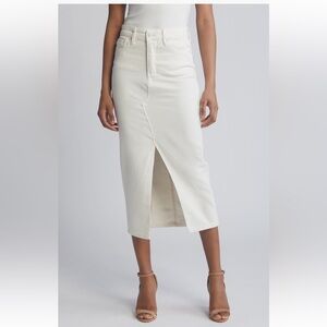 NWT Good American Slit-Front Denim Midi-Skirt in Cloud White Size 6